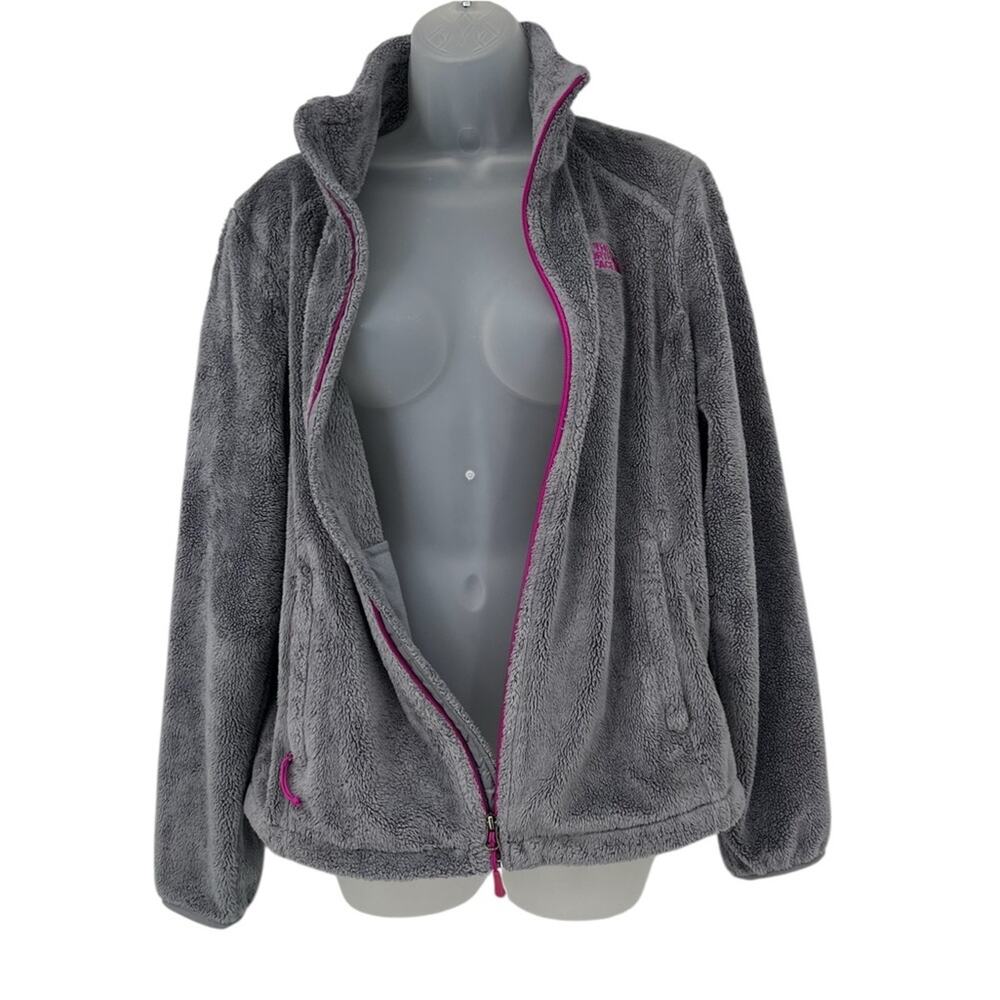 The North Face Osito Gray Fleece Jacket Women’s Medium Full Zip Pink Trim Warm - Picture 3 of 8